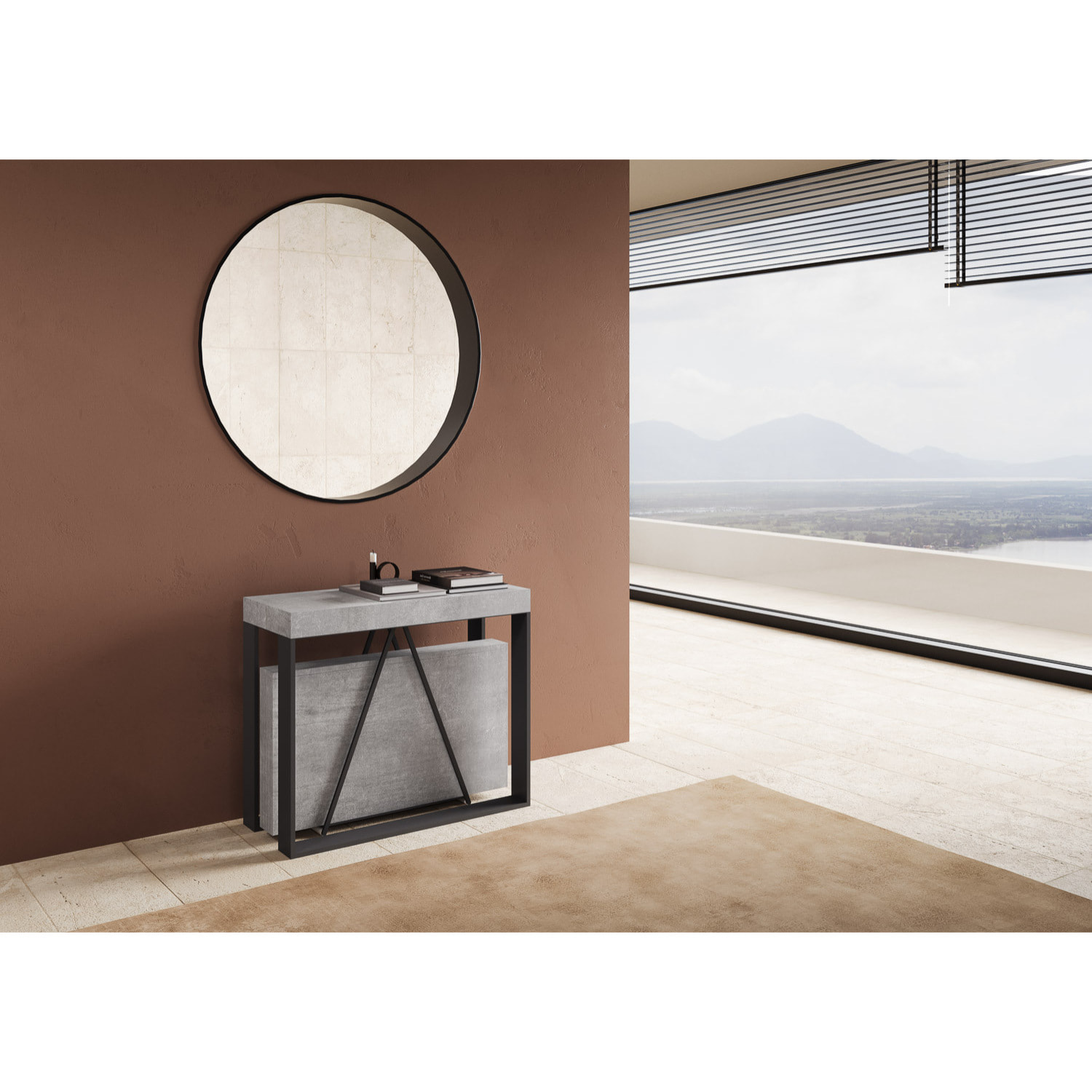 Consola extensible 90x40/300cm Sketa cemento estructura antracita