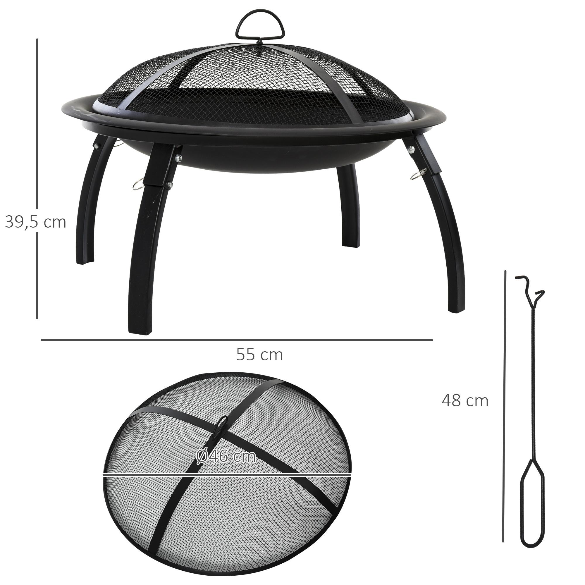 Brasero Exterior para Calefacción Barbacoa Terraza Patio Jardín Ø56 cm Negro