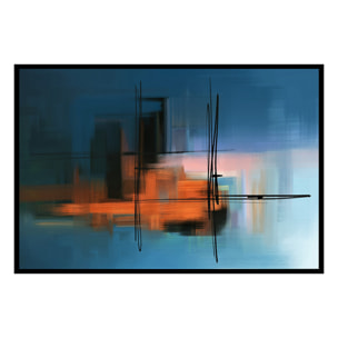 Affiche encadrée Œuvre abstraite structurée en orange, bleu et noir Affiche + cadre en métal - Noir