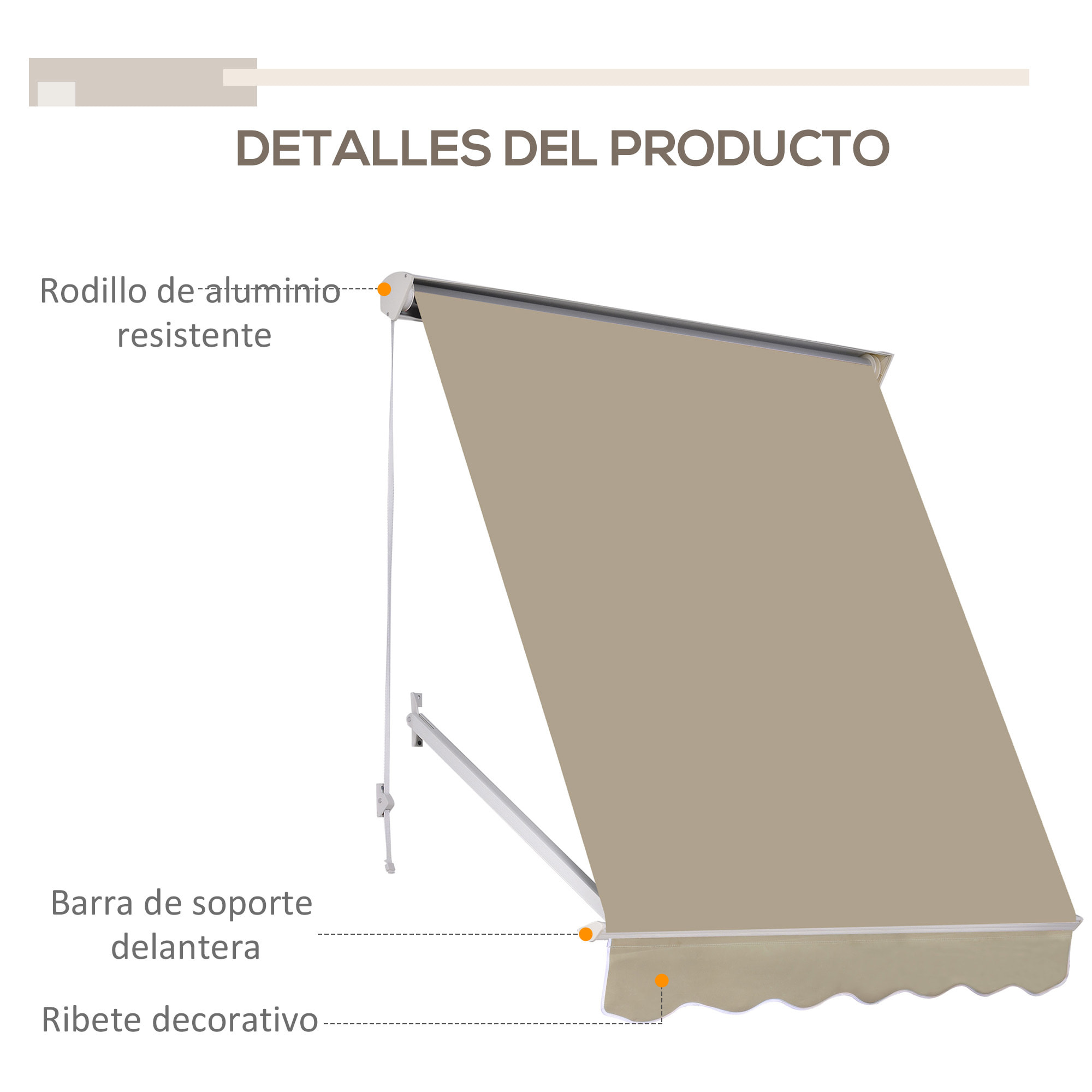 Toldo de Ventana Toldo Manual de Aluminio Retráctil para Exterior Toldo de Balcón Ángulo Ajustable Impermeable Tela de Poliéster 180x70cm Beige