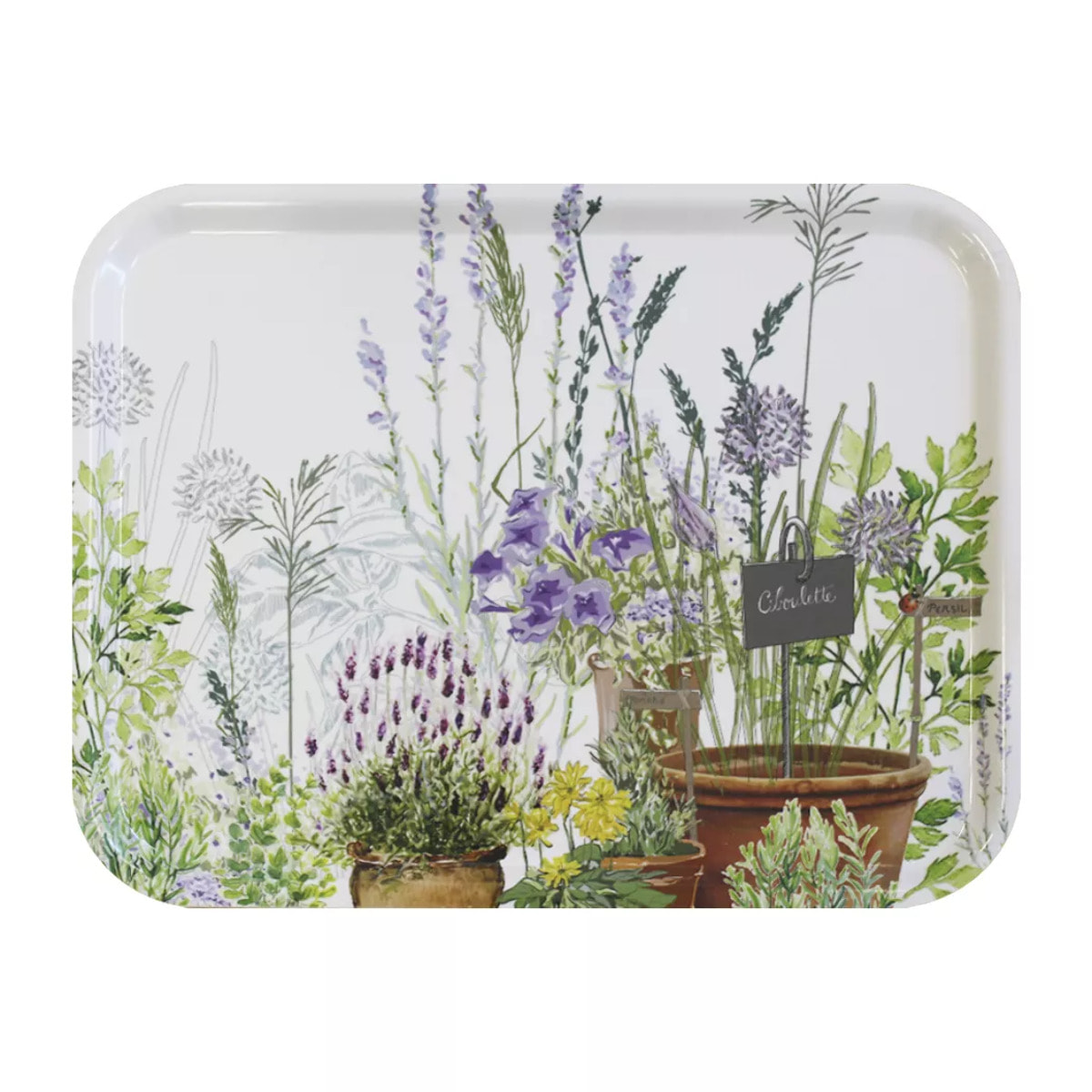 Plateau bois imprimé vert violet Jardin aromatique provence