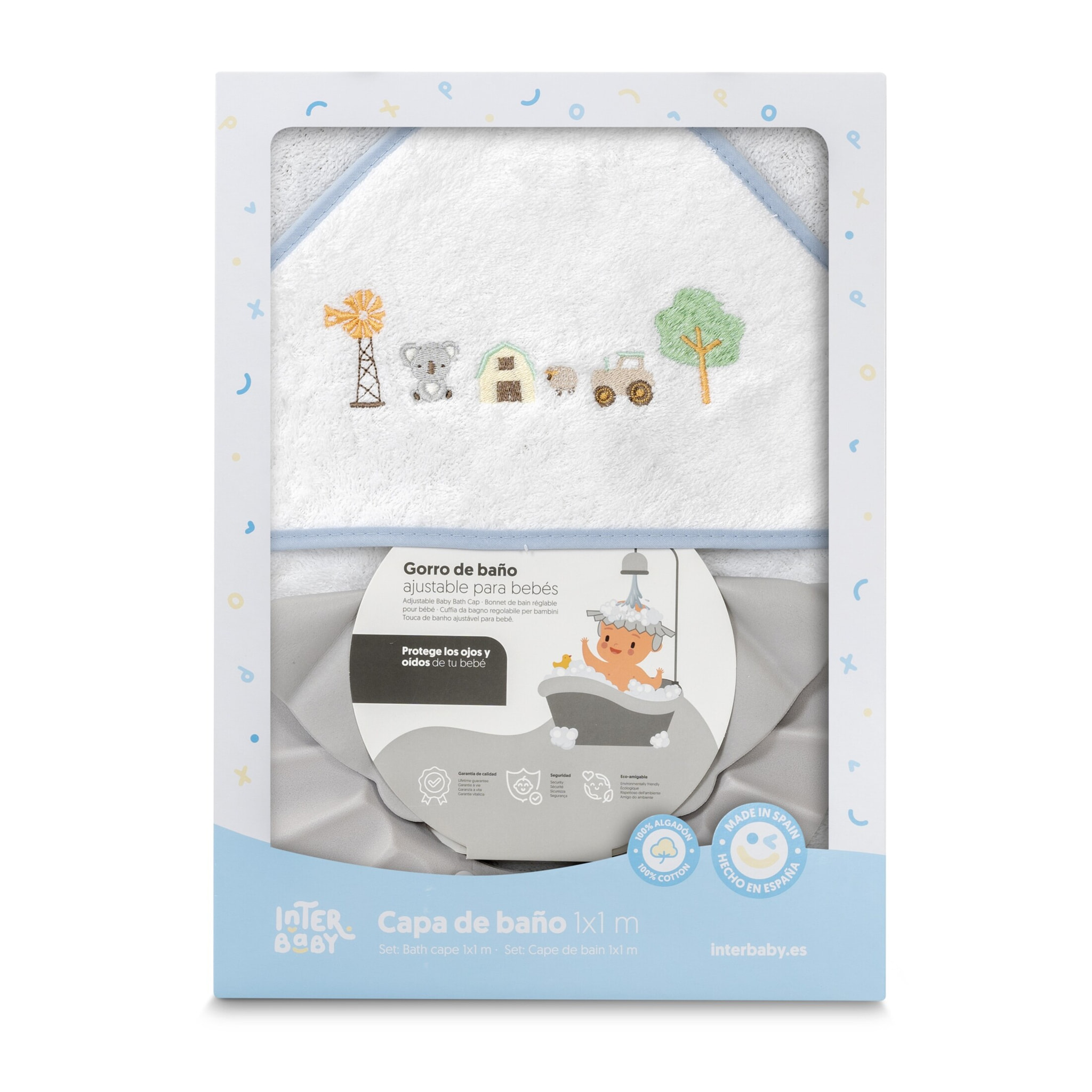 Capa Baño 1X1 Mod Granja Koala+ Gorro Bco/Azul