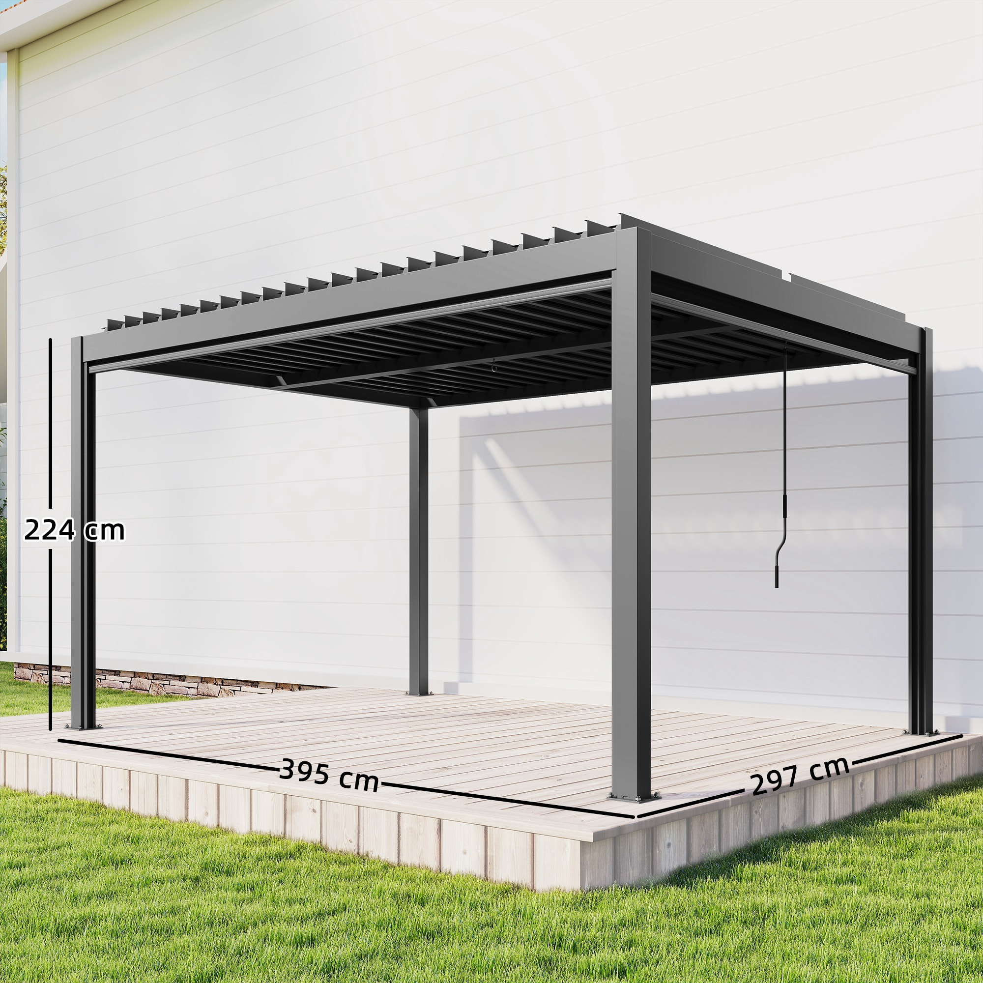 Pergola bioclimatique lames orientables stores latéraux aluminium gris