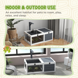 Maison enclos cage pour petit animal tortue avec 2 espaces bois gris