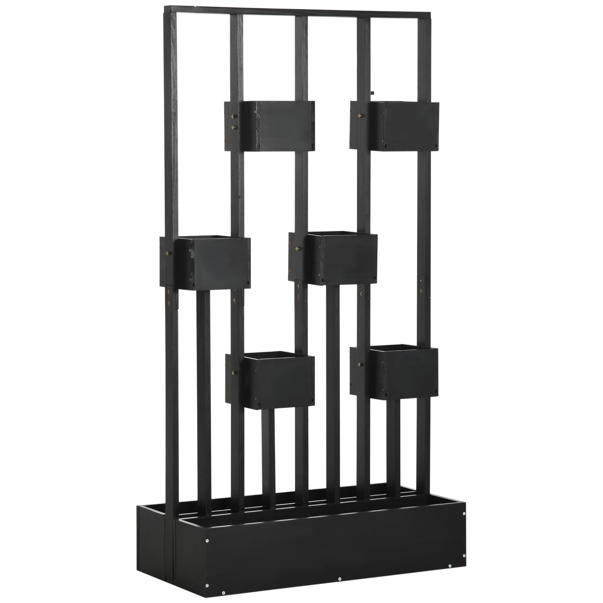 Jardinière surélevée avec treillis - dim. 90L x 45l x 170H cm - bois de sapin noir