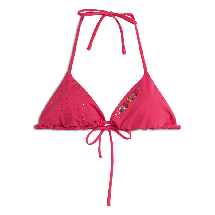 Top bikini a triangolo decorato da strass