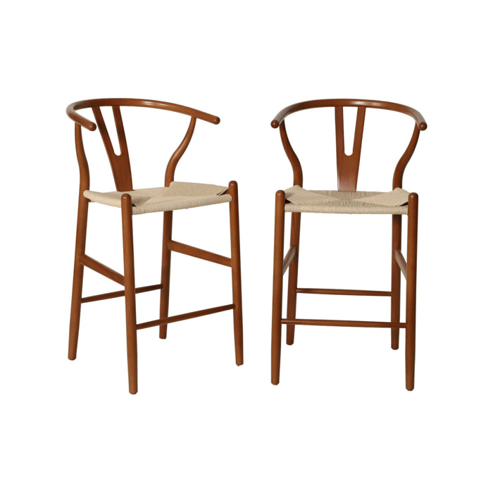 Tabouret de bar vintage bois de hêtre et cordes (lot de 2) CECILE