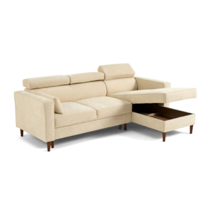 Alicante - canapé d'angle réversible convertible avec têtières - coffre - 4 places - en tissu texturé - Beige