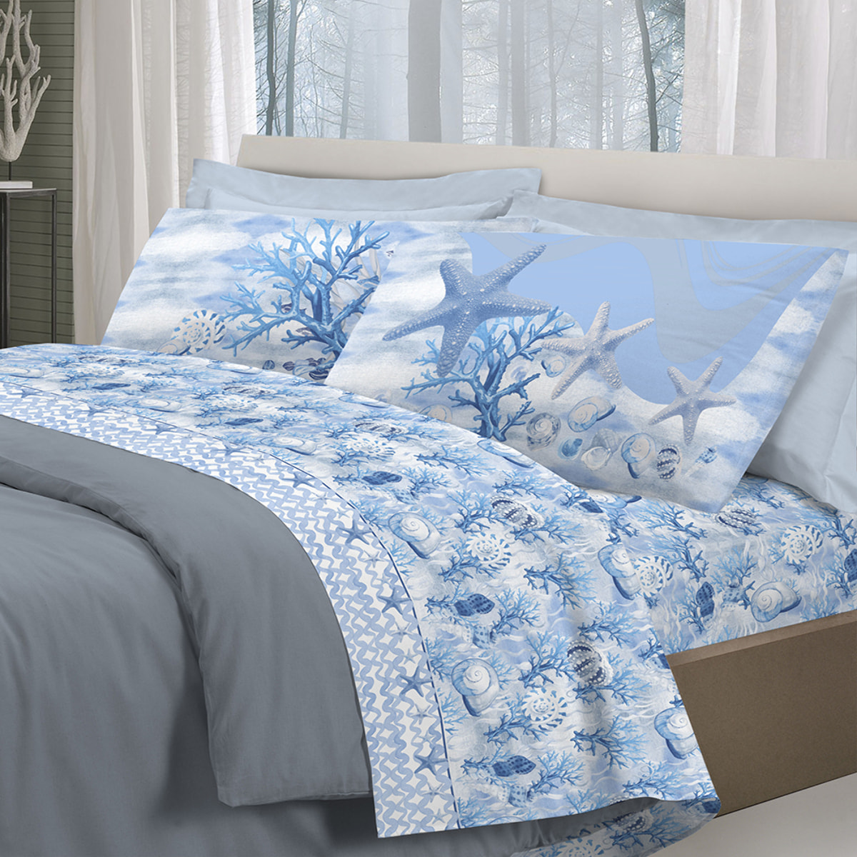 Completo letto marina blu 100% cotone