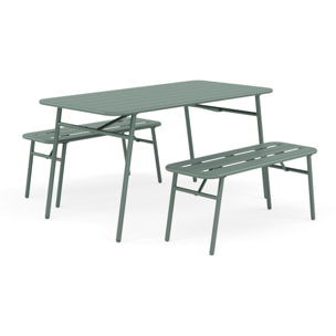 Ribola - ensemble table et bancs de jardin - 4 personnes - vert - Vert
