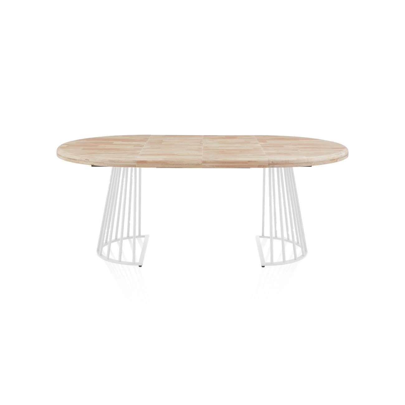 Mesa de comedor redonda extensible en blanco y roble 120-200x120 cm Meztil Blanco - Roble