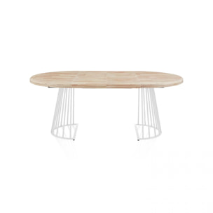 Mesa de comedor redonda extensible en blanco y roble 120-200x120 cm Meztil Blanco - Roble