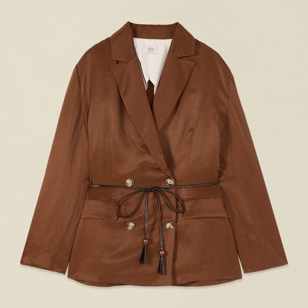 Oltre - Giacca blazer in twill misto lino - Marrone