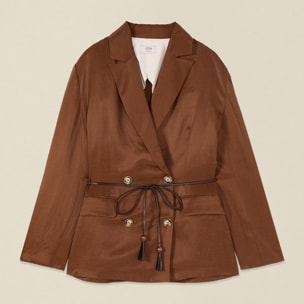 Oltre - Giacca blazer in twill misto lino - Marrone