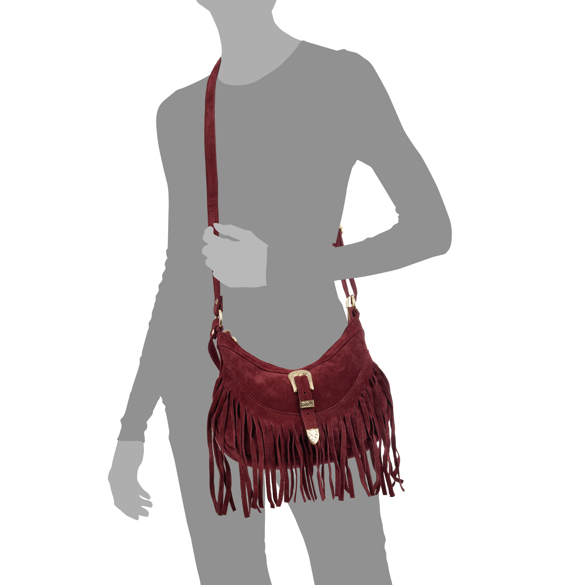 Barlassina bolso bandolera Mujer. Piel auténtica Gamuza, con flecos.