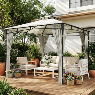 Tonnelle de jardin 3 x 3 m toit double métal polyester crème