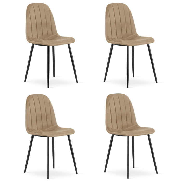Set di 4 sedie Padva in velluto marrone con gambe nere