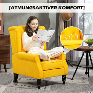 Sillón Orejero Moderno, Butaca de Salón con Reposabrazos y Patas de Madera, Sofá Individual Carga 160 kg para Oficina, Sala de Estar y Dormitorio, Amarillo