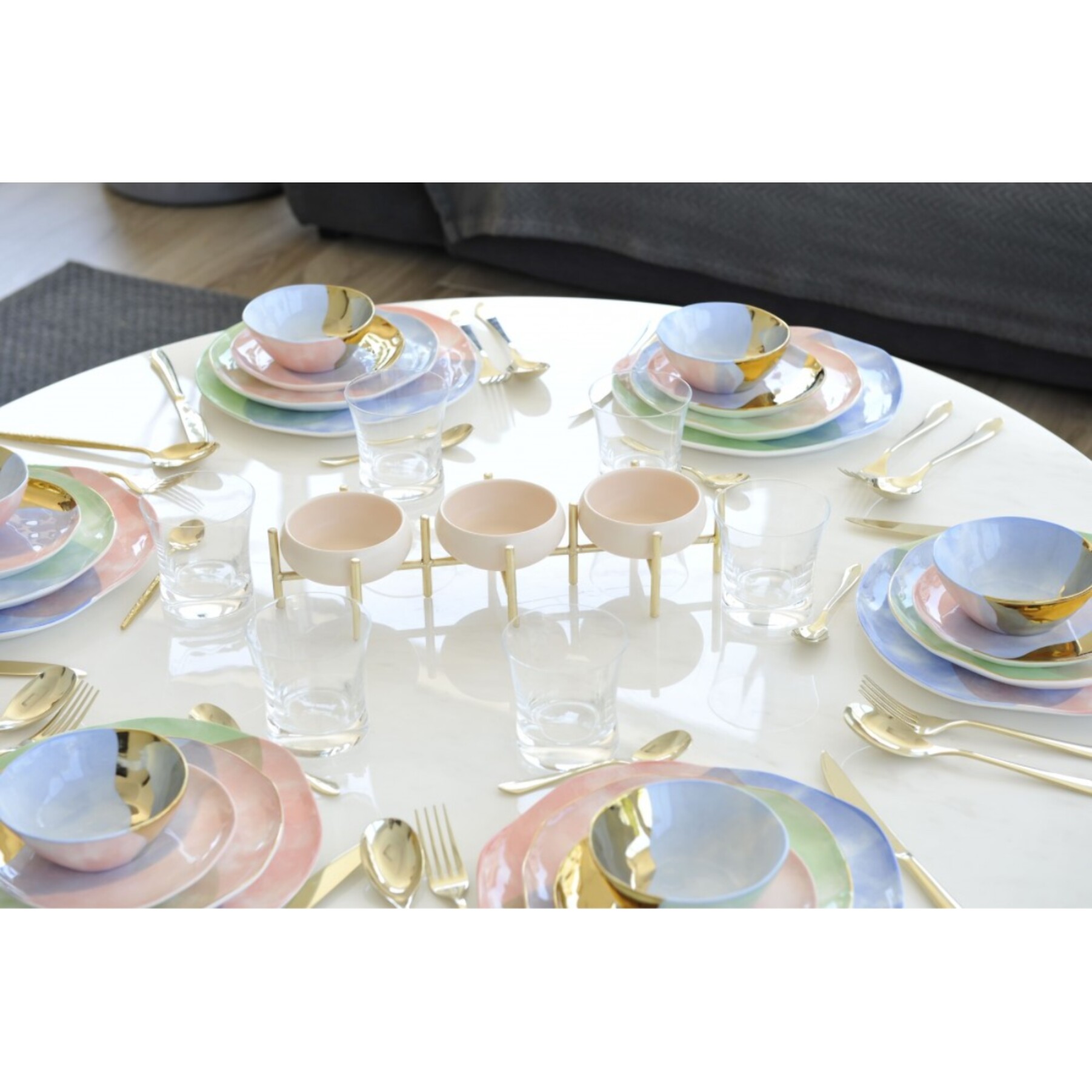 Plat 3 compartiments apéritif beige et doré