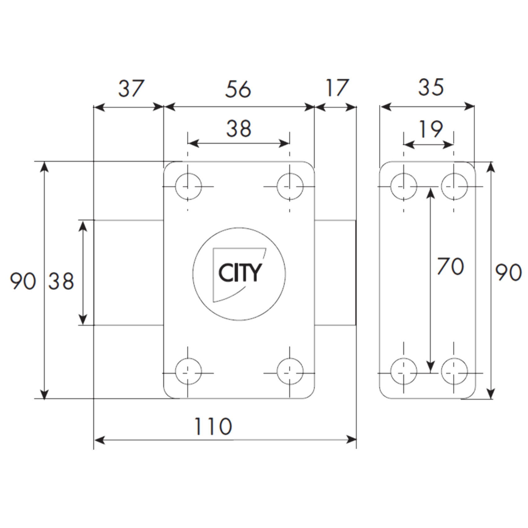 Verrou ISEO City 25 à bouton - Cylindre 45 mm - Sur variure N V03 - 10020452