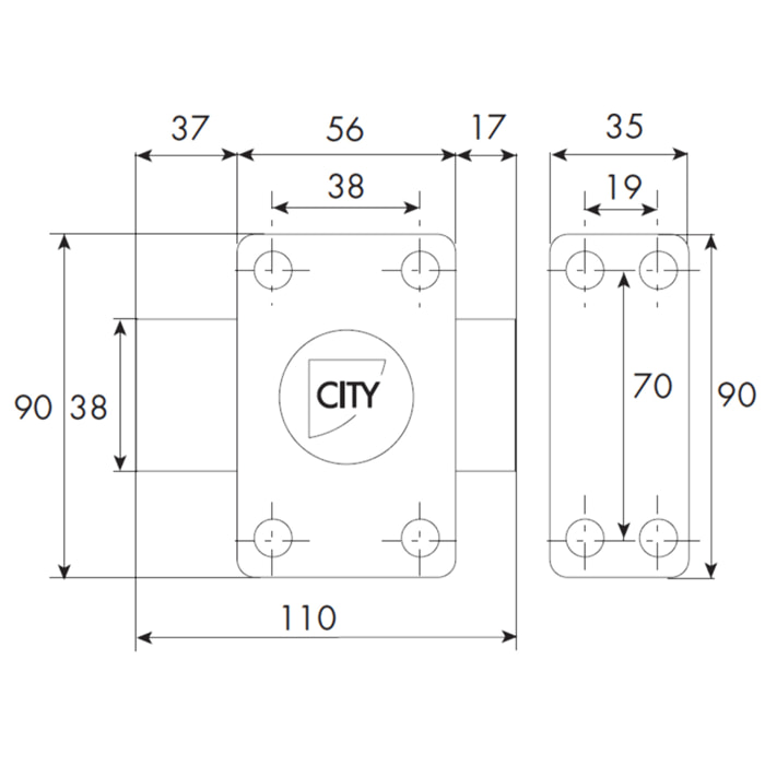 Verrou ISEO City 25 à bouton - Cylindre 45 mm - Sur variure N V03 - 10020452