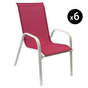 Lot de 6 chaises MARBELLA en textilène rose - aluminium blanc