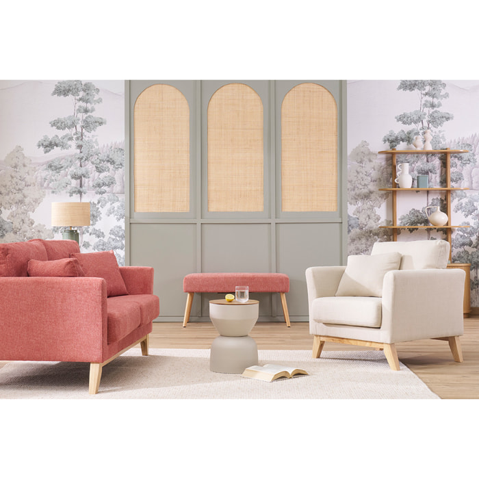 Canapé scandinave déhoussable 3 places en tissu effet velours texturé terracotta et bois clair OSLO