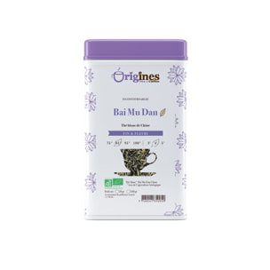 Bai Mu Dan - Thé blanc Bio de Chine - Boîte Métal 50g