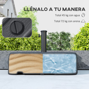 Base para Sombrilla con Ruedas, Soporte de Parasol de HDPE, Pie para Sombrilla con Postes Ø38 mm, Ø48 mm, Rellenable de Arena 72 kg o Agua 45 Litros, con Asa Telescópica, para Jardín, Negro