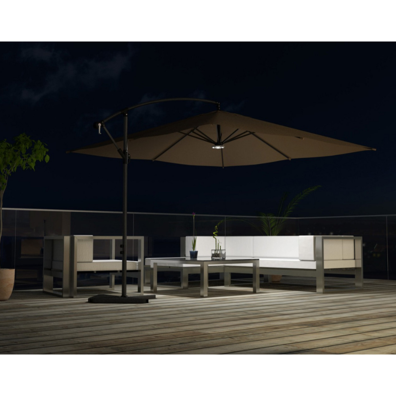 Parasol LED déporté carré 3x3m chocolat DAVAGNA