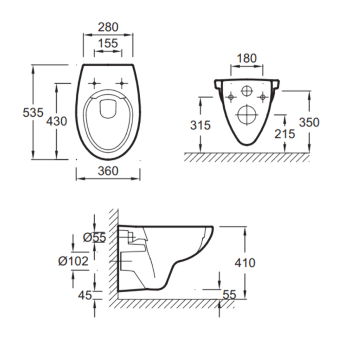 Cuvette WC suspendu sans bride Patio avec abattant extra-plat déclipsable