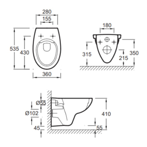 Cuvette WC suspendu sans bride Patio avec abattant extra-plat déclipsable