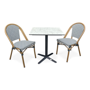 BISTRO - Ensemble repas de jardin 2 places en acier et plateau en HPL - bleu