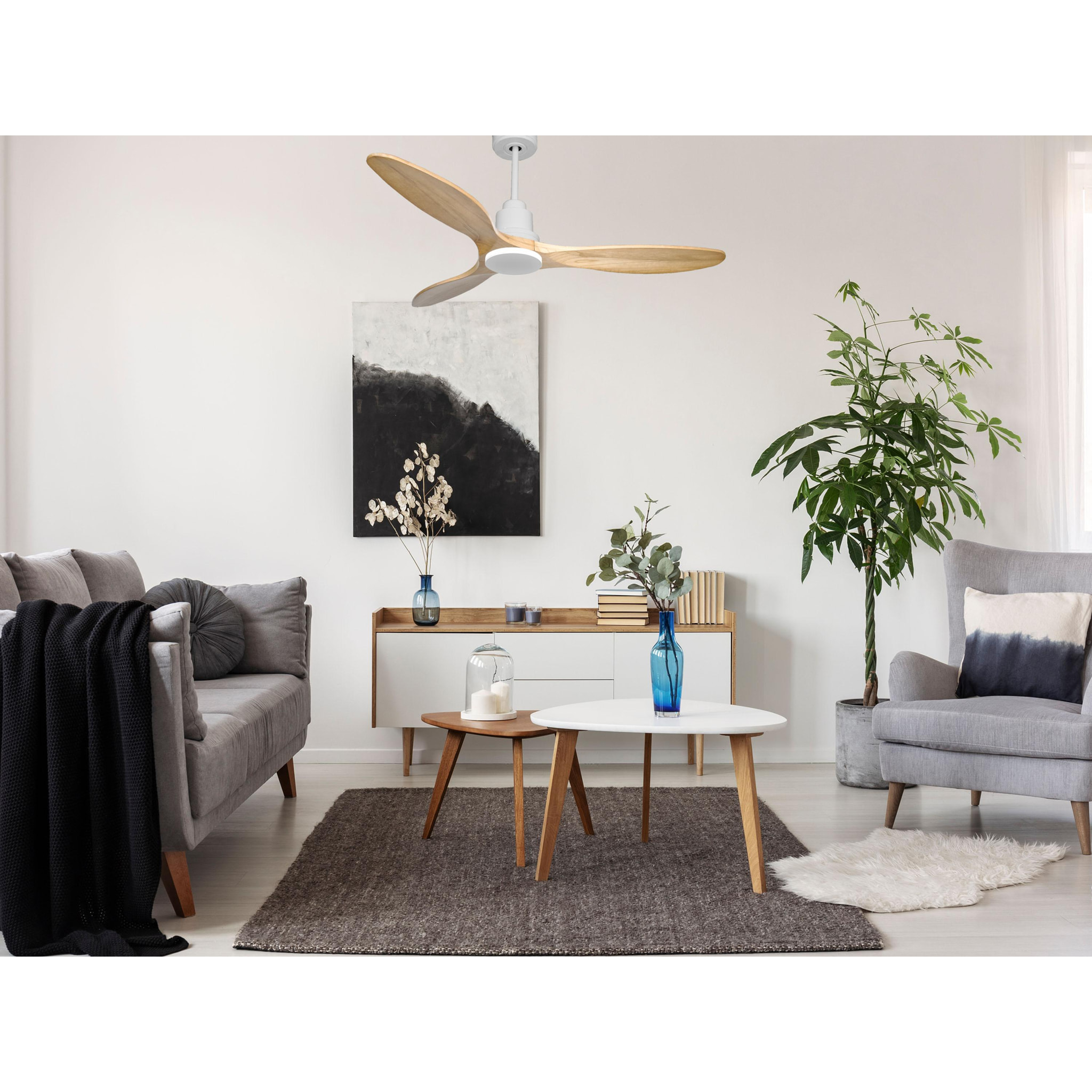 Ventilateur de plafond Réversible  Thermostat Pays vendable Wifi Moteur à courant continu Toits en pente Télécommande Hypersilence Mémoire