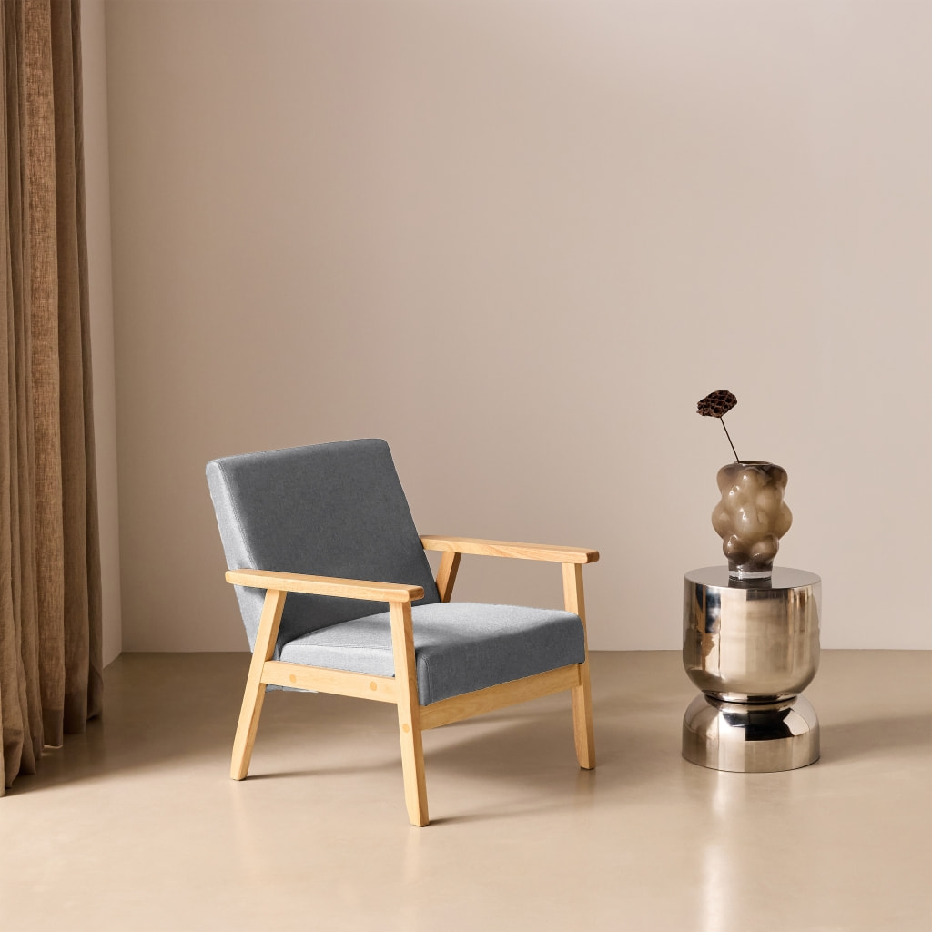 Fauteuil scandinave bois de peuplier, d'hévéa et tissu ISAK