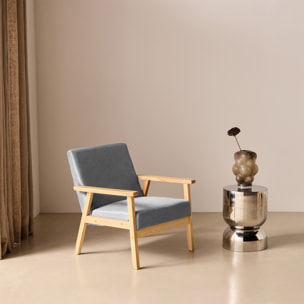 Fauteuil scandinave bois de peuplier, d'hévéa et tissu ISAK