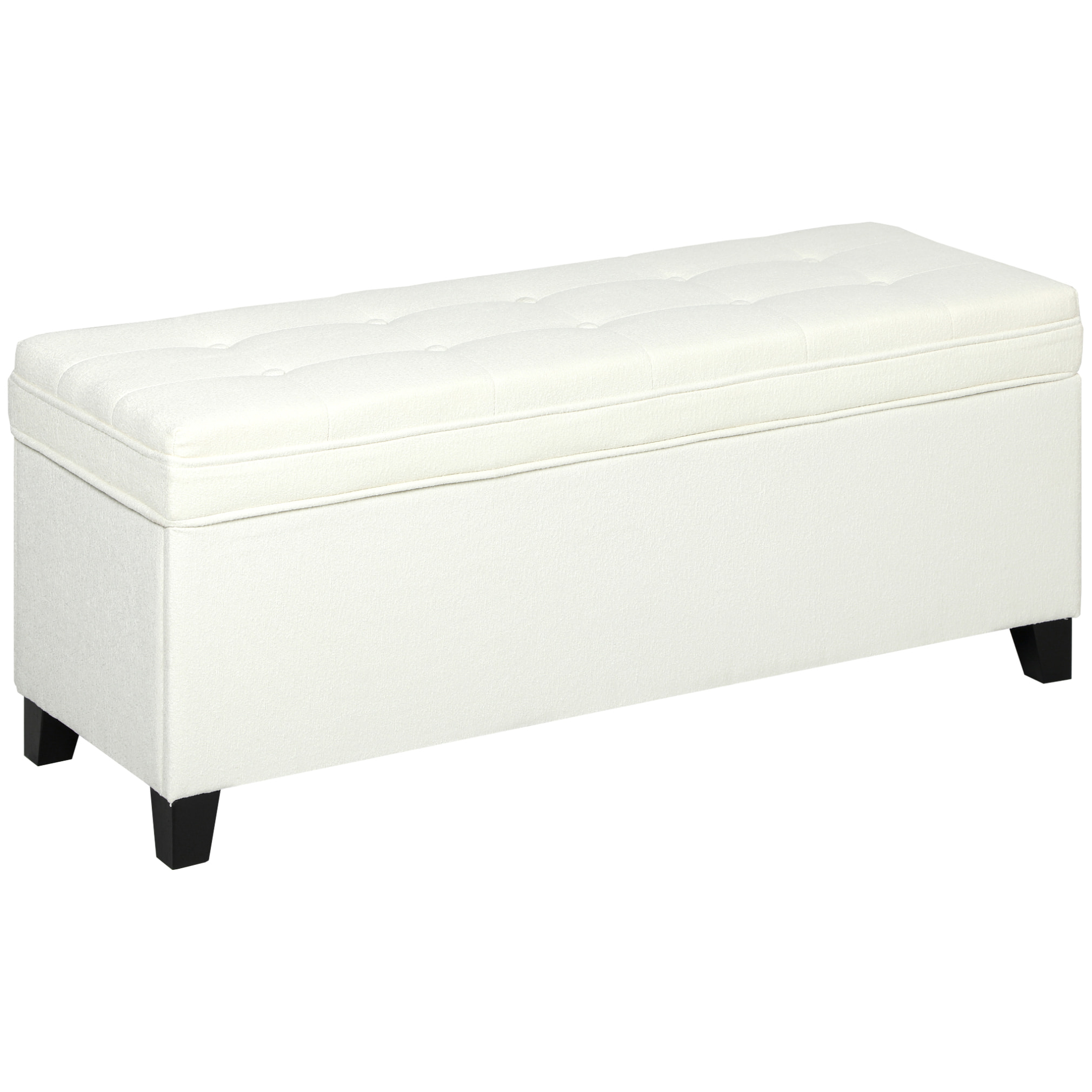 Puff Almacenaje Banco Almacenaje 112L Tapizado en Lino con 2 Bisagras de Seguridad Tapa Abatible y Asiento con Capitoné para Dormitorio Salón Entrada Carga 120 kg 120x40x48 cm Crema