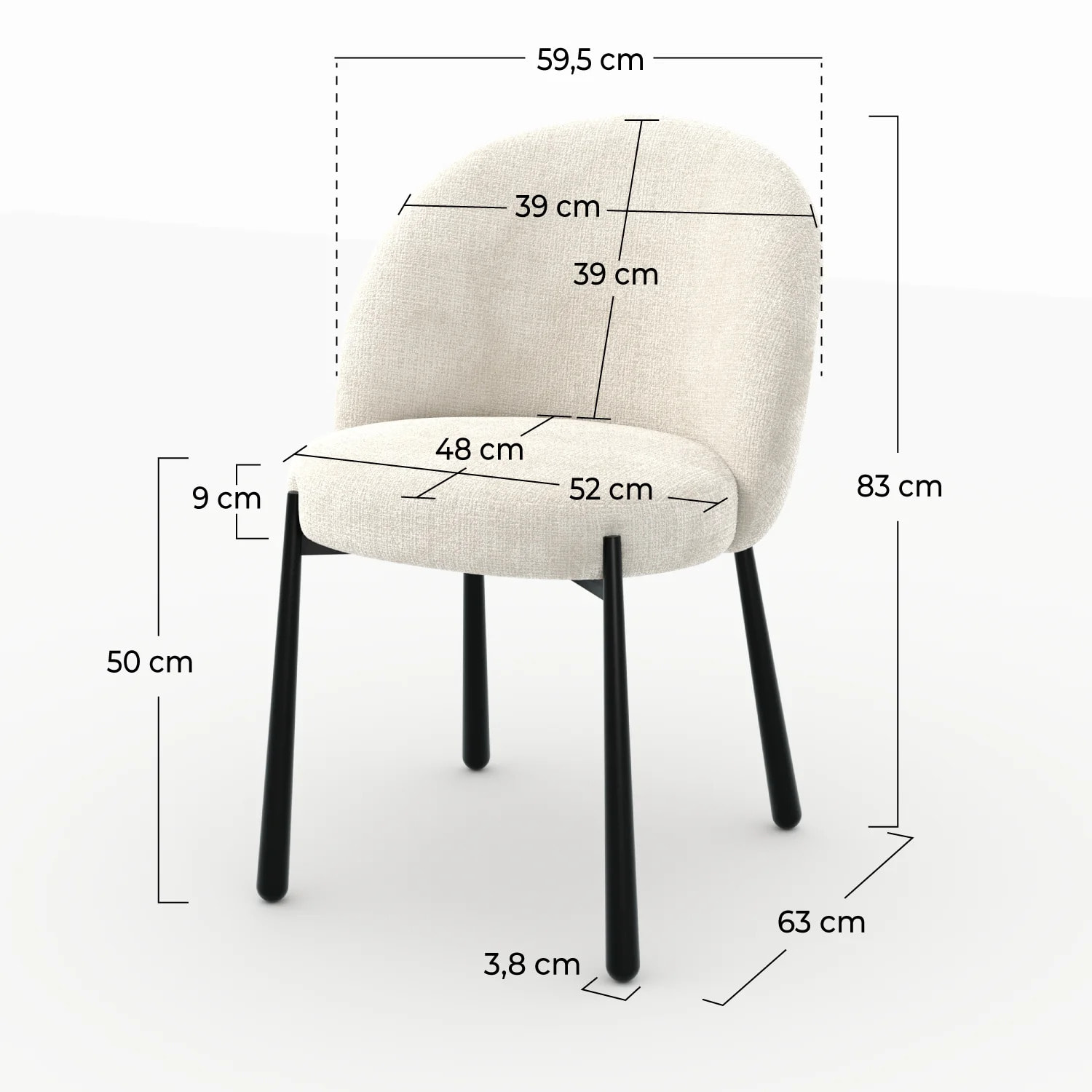 Lot de 2 chaises en velours chenillé écru et métal noir - Pulpy