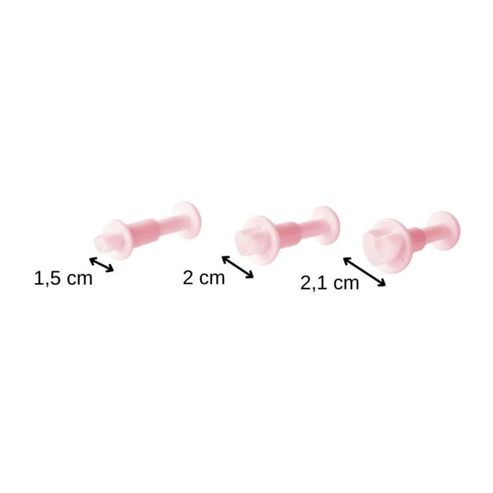 Lot de 3 emporte-pièces cœur à poussoir pour pâte à sucre Zenker Candy