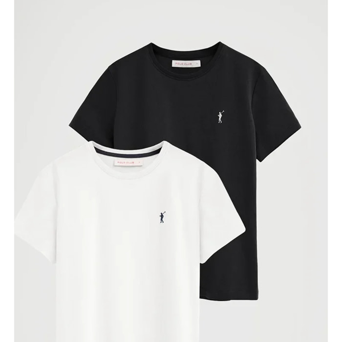 Pack mujer de dos camisetas negra y blanca de manga corta y cuello redondo con bordado Rigby Go