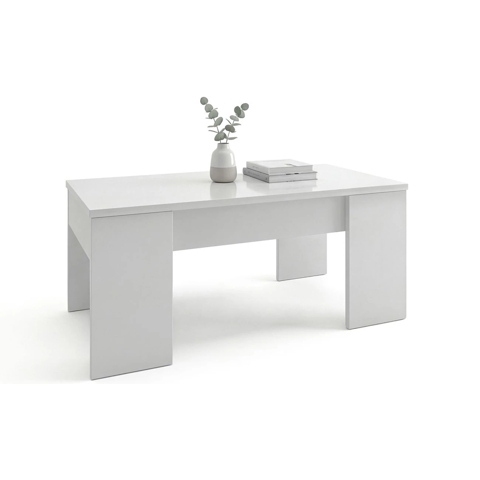 Mesa de centro elevable con almacenaje en blanco artick 100x45-56 cm Vita Blanco Artik (Blanco Mate)