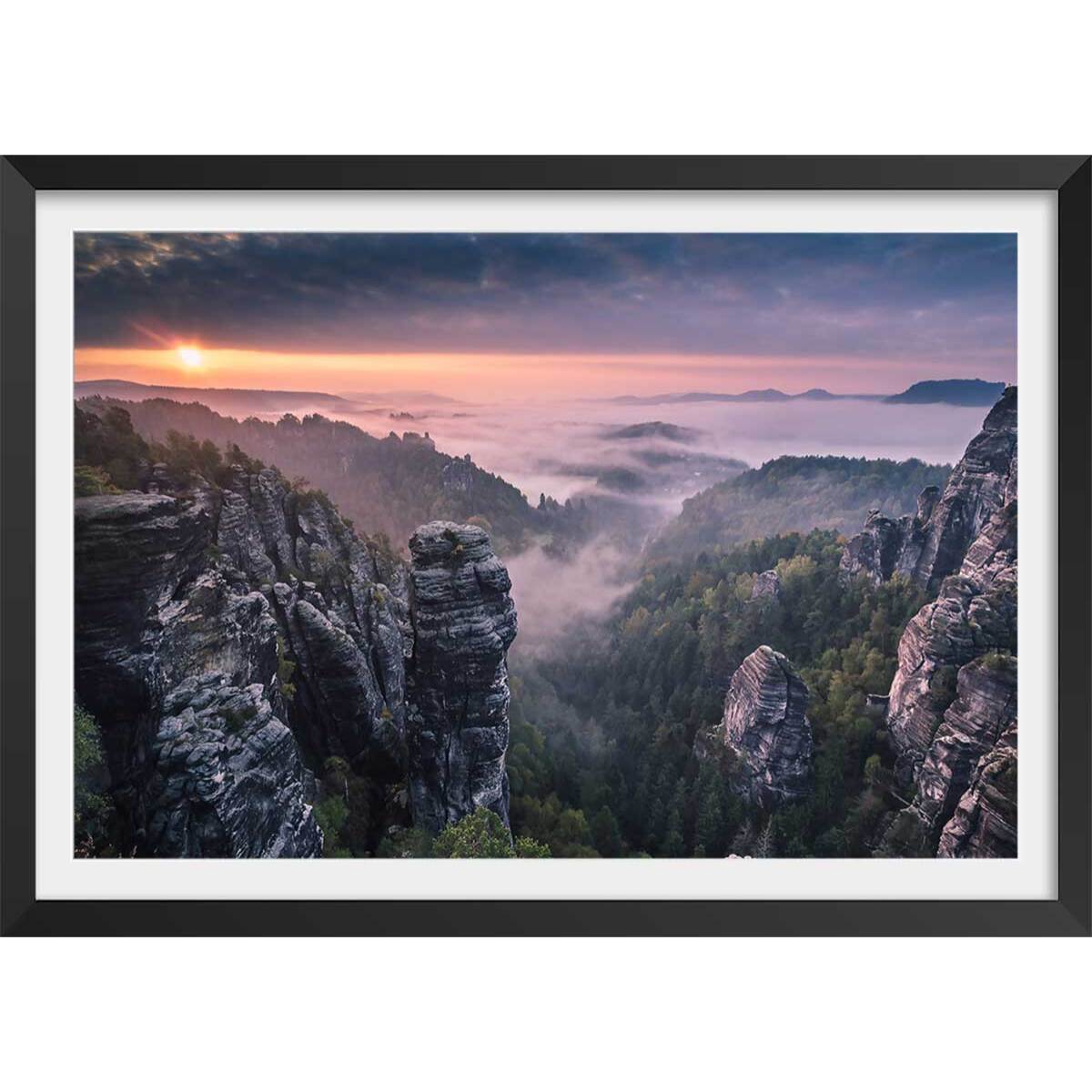Affiche paysage sunrise on the rocks Affiche + cadre en bois - Noir