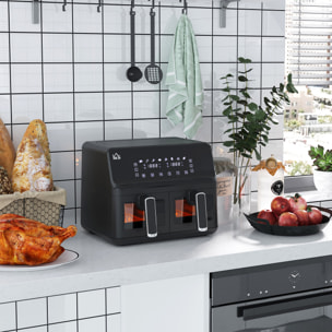 Friteuse à air 2 paniers 2500W 8L - air fryer multifonction 8 programmes - température réglable - timer 60 min. - noir