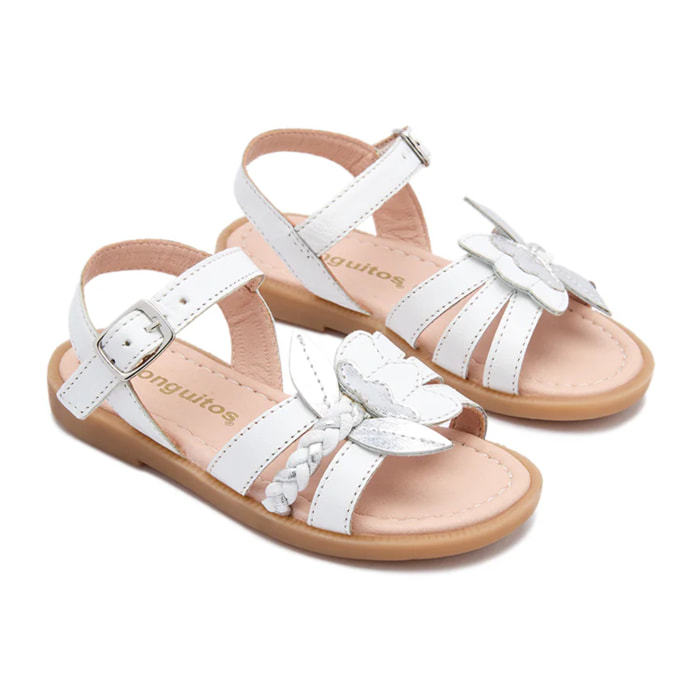 Sandalias Abiertas de Niña Brillantes en Blanco