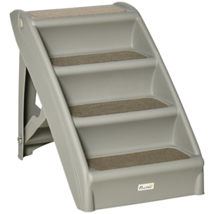 Escalera Plegable para Mascotas de 4 Peldaños Escalón para Perros Gatos Portátil con Alfombras Antideslizantes para Cama Sofá Carga 20 kg 62x38x49,5 cm Gris