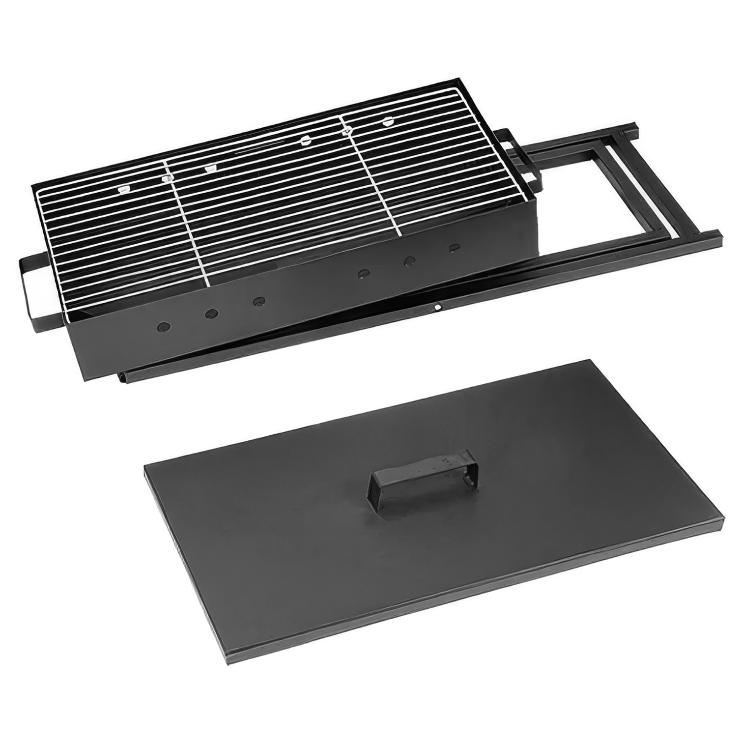 Barbecue portatile a carbone YF-3090 con doppia altezza, ampia superficie di cottura e ventilazione ottimizzata per una cottura uniforme.