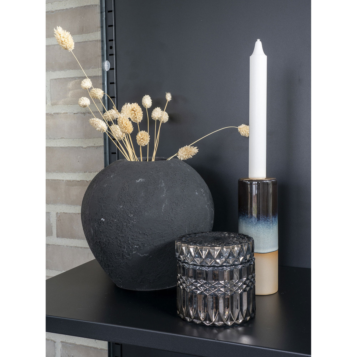 Set di 2 vasetti decorativi in vetro fumé con coperchio e motivi in rilievo ø9x8,5 cm