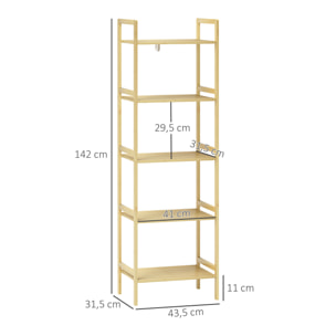 Étagère salle de bain bois bambou verni 5 niveaux réglables étagères à lattes dim. 43 x 31 x 142 cm