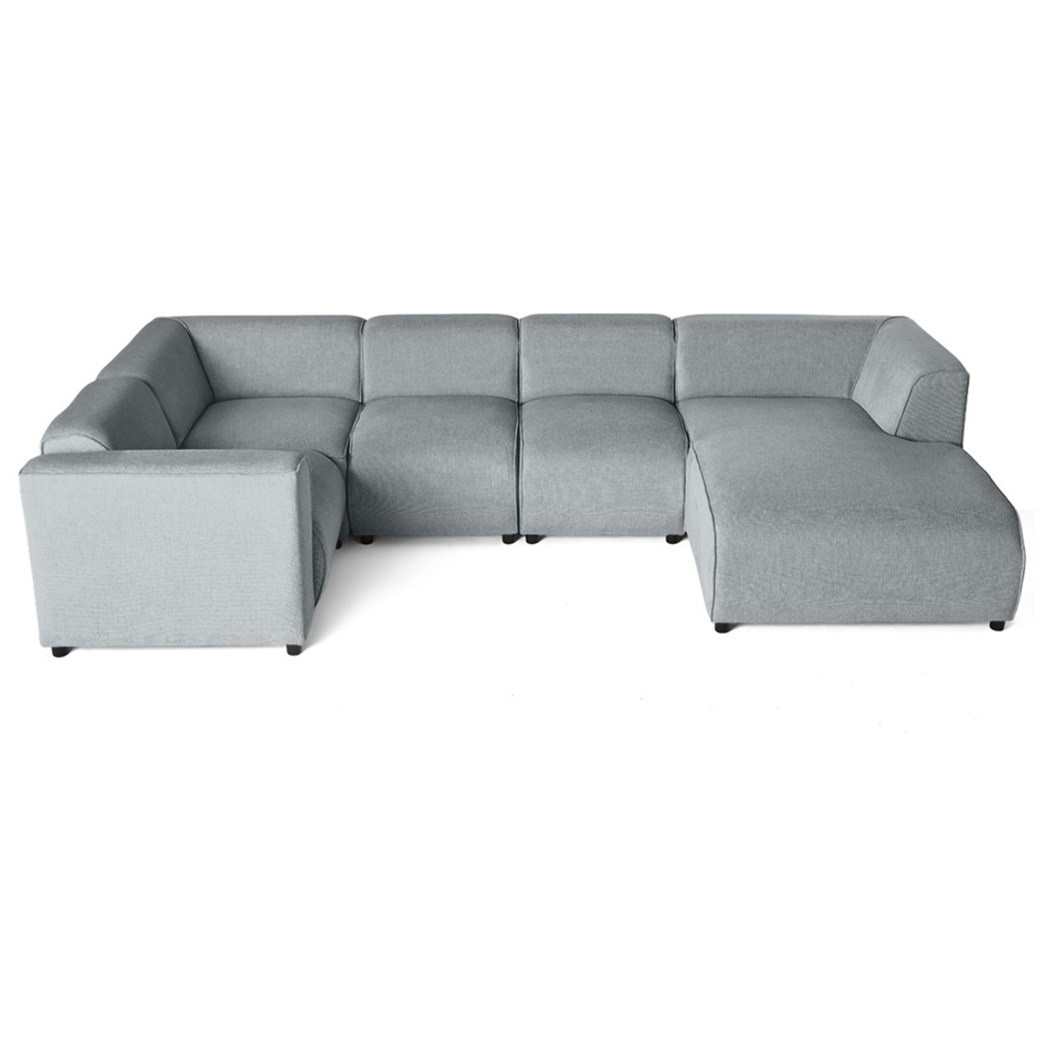 Suaro - Canapé modulable panoramique d'angle gauche 7 places en tissu texturé - Gris