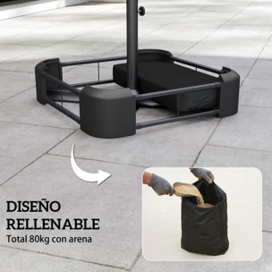Base para Sombrilla Cuadrada con Funda, Soporte de Parasol con Bolsas de Arena, Pie para Sombrilla con Postes Ø48 mm, Rellenable de Arena 80 kg Arena Húmeda 90 kg, para Jardín, Terraza, Negro